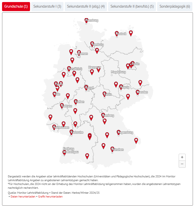 Deutschlandkarte mit den Standorten der Verwaltungshochschulen
